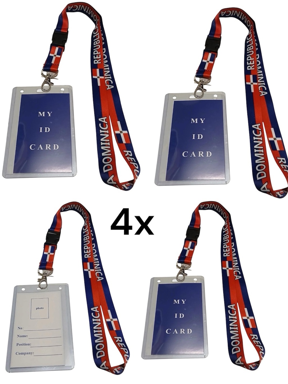 Dominica Republic Lanyard with ID Holder - Red, Blue, White (4-Pack)